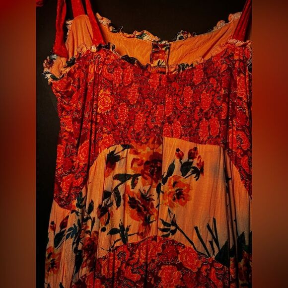 Free People Floral Red and Orange Maxi Dress Size 6 - Picture 8 of 8